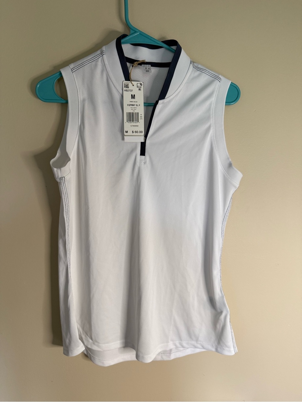 Adidas White Sleeveless Women's Polo with Navy Trim - M NWT